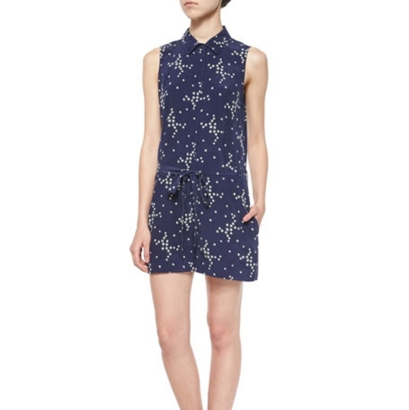 Equipment Pants - Equipment 100% Silk Stars Print Romper M Navy